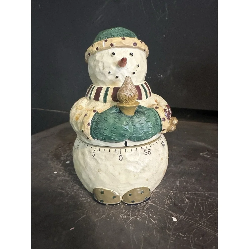 Vintage Boston Warehouse Tick Tock Snowman Kitchen Timer White Mechanical Windup